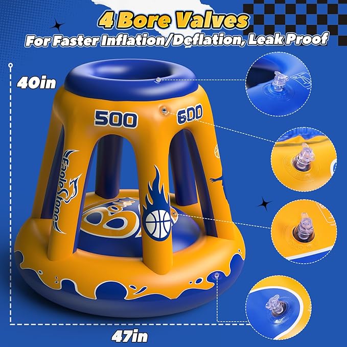 EagleStone Pool Basketball Hoop for Kids 4-8, 8-12 & Adults, 47" Inflatable Floating Basketball Hoop Pool with 3 Balls & Pump, Heavy-Duty Pool Toy for Summer Outdoor Water Games, Family & Party Fun