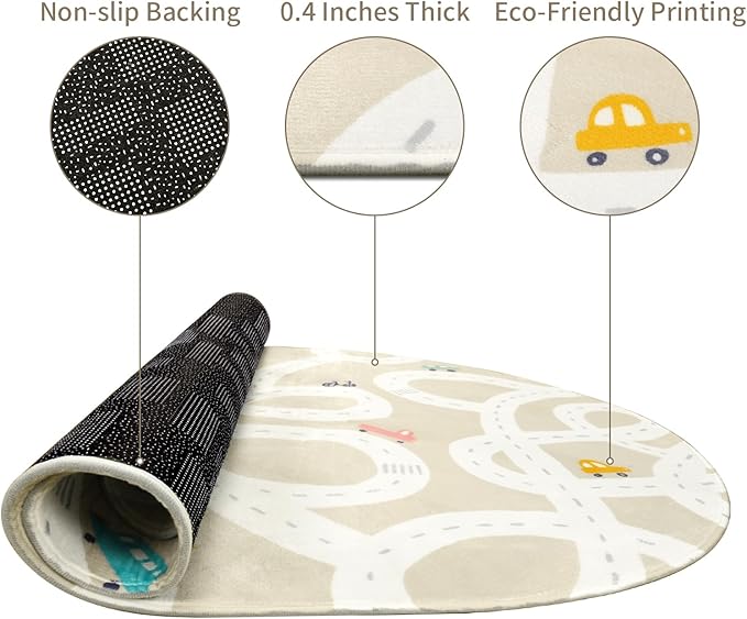 LIVEBOX Road Traffice Kids Rug, 3'x5' Floor Mats for Kids Room, Non-Slip Machine Washable Rugs for Playroom, Soft Fun & Learning Rug Children Car Carpet for Nursery Daycare Classroom
