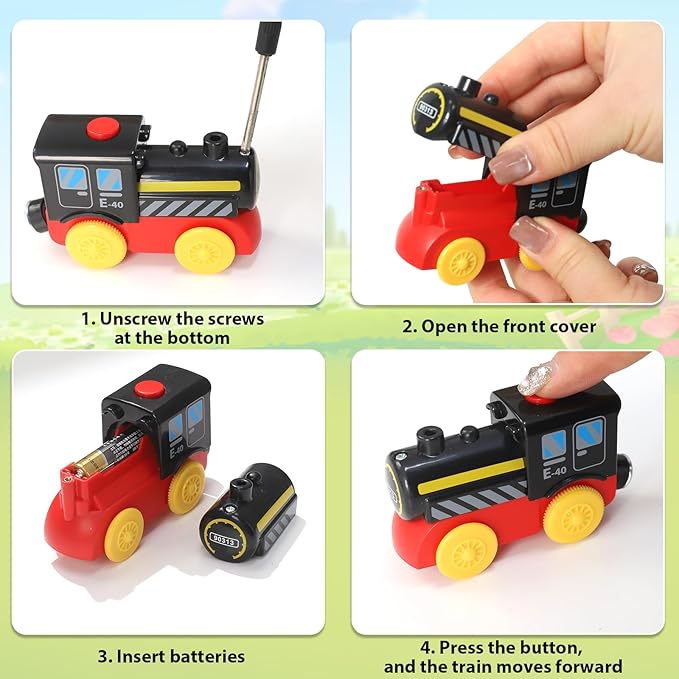 Wdmiya Wooden Train Set for Toddlers, 38 Pcs Wooden Train Track for Kids, Train Toy with Bridge and Tracks (Fits Thomas & Brio), Christmas Birthday Trains Gift for 2 3 4 5 6 7 8 Years Old (Pinwheel)