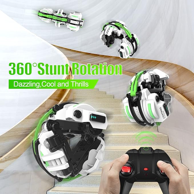 BAZADER RC Car with LED Lights - Remote Control Car Snakes 360° Roll Toy, Birthday for Kids Age 7 8 9 10 11+ Year Old, 2 Batteries 60+min, Indoor/Outdoor Toy for 6-12 yr Teen Boys