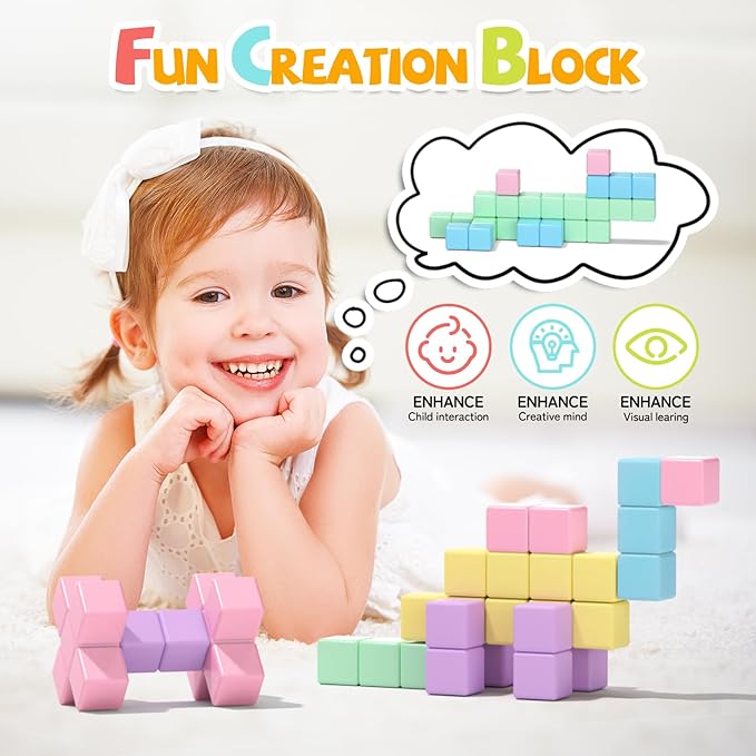 45PCS Magnetic Blocks Toddler Toys, Magnetic Building Blocks Magnet Toys for Kids Ages 1-3 3-5 4-8, Sensory Montessori Magnet Cubes Classroom Must Haves for Boys Girls Age 2-4