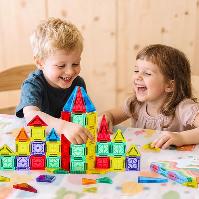 FNJO Mini Magnetic Tiles, Magnet Building Set,60 PCS Building Blocks Set STEM Preschool Montessori Toy for Kids Boys Girls
