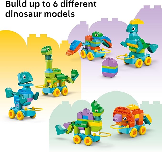 LEGO DUPLO Town 3 in 1 Dinosaurs on Wheels Learning Toy for Toddler Boys & Girls, Ages 3+ - Building & Education Play Set Teaches Problem-Solving Skills Through Play - Preschool Gift Idea - 10451