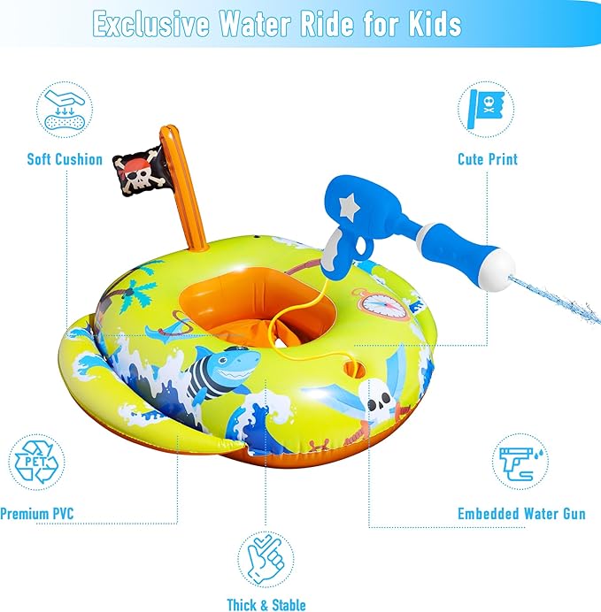 FindUWill 4 Pack Police Pirate Baby Inflatable Pool Floats, 2Pcs Pool Floats and 2 Pcs Water Guns for Kids, Inflatable Water Toys for Summer Fun(2 Patterns)