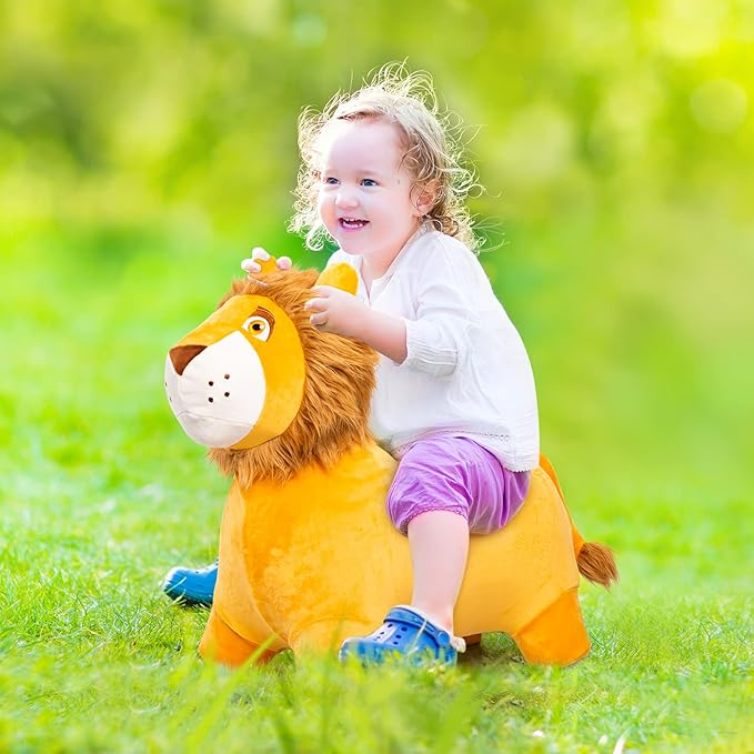 ZOOJOY Bouncy Animal Kids Lion Hopper Toys, Plush Animal Bouncing Horse for Toddlers, Indoor Outdoor Activity Ride Jumping Horse Gifts for 18 Months 2 3 4 Year Old Boys Girls (W/Pump
