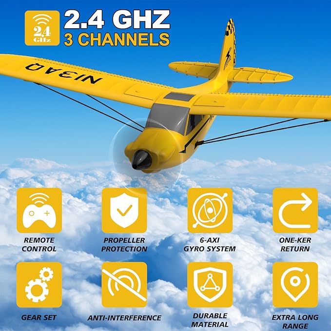 28℃ RC Plane 3 Channel Remote Control Airplane Trainer Sport Cub S2 with Propeller Saver&Xpilot Stabilization System,One-Key U-Turn Easy to Fly for Beginners, Kids, Adults, Yellow (761-14 RTF)