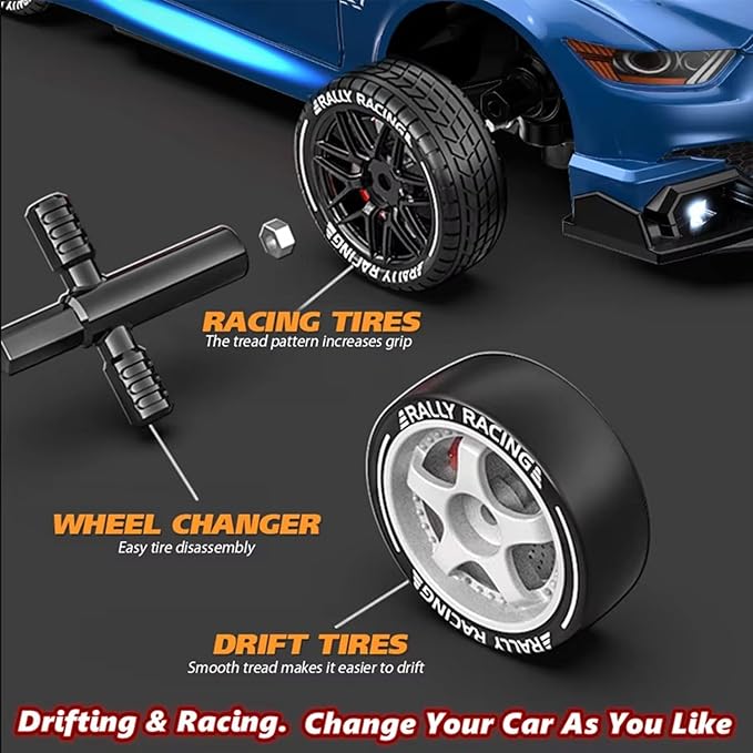 1:24 Scale RC Drift Car 4WD 2.4GHz 30KM/H High Speed Racing Sport Toy Car with LED Lights, Racing and Drift Wheels (8607-White)