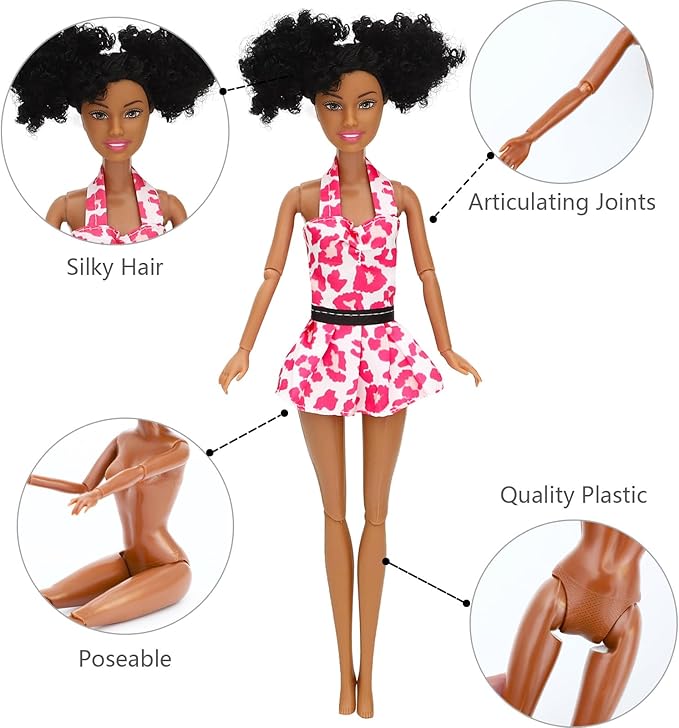 ONEST 5 Sets 11.5 Inch African American Dolls Include 5 Pieces Brown Girl Dolls, 8 Pieces Handmade Doll Clothes