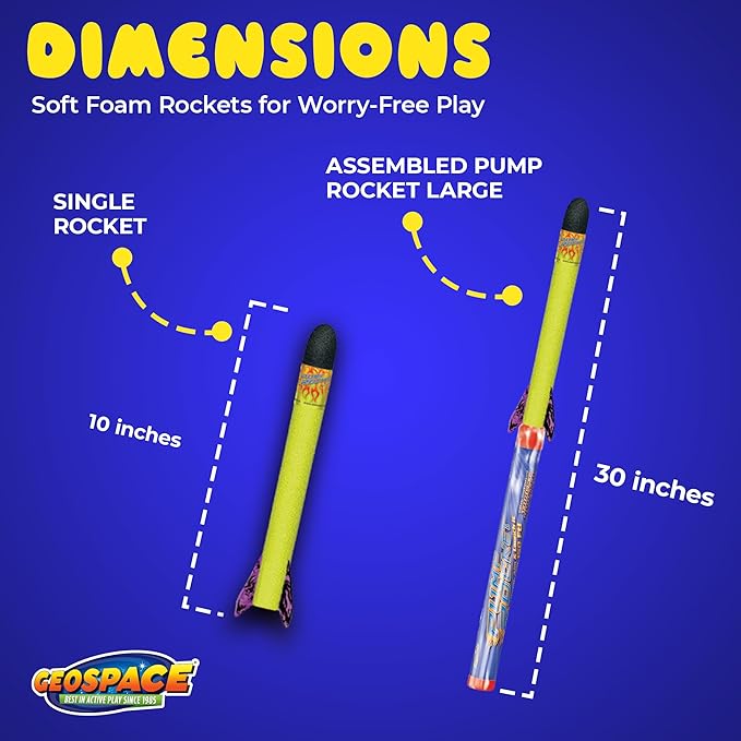 Geospace Hand Held Pump Rocket Medium Size Set - 30" Long Single Launcher & Rockets for Outdoor or Indoor Safe Play for Kids (Single Pump Rocket Jr.)