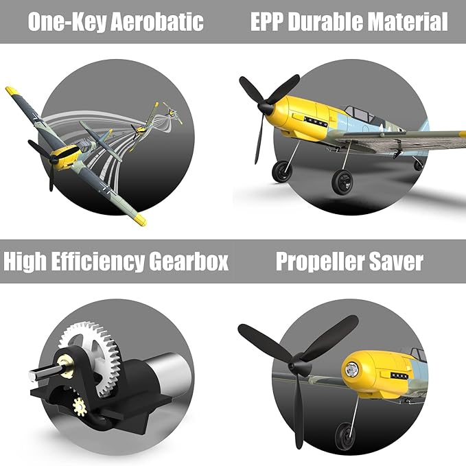 Remote Control RTF Airplane, 4 Channel 6-Axis Gyro Park Flyer RC Plane BF109, WW2 Warbird Aircraft Toy Gift for Adults & Kids