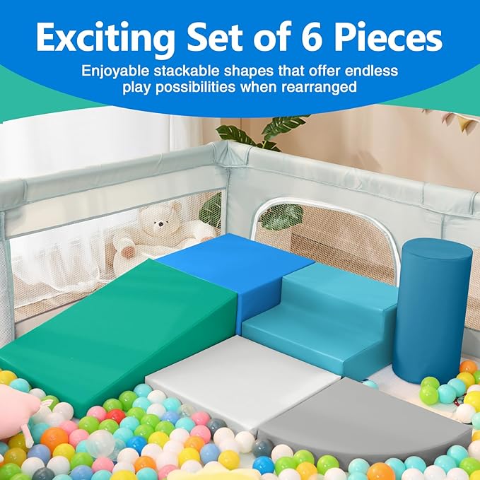 6-Piece Soft PU Leather Toddlers Climbing Toys for Baby - Kids Foam Climbing Blocks for Toddlers Indoor - Climb & Crawl Soft Foam Block Activity Play Set - Toys for Kids Crawling Sliding (Mixed Color)