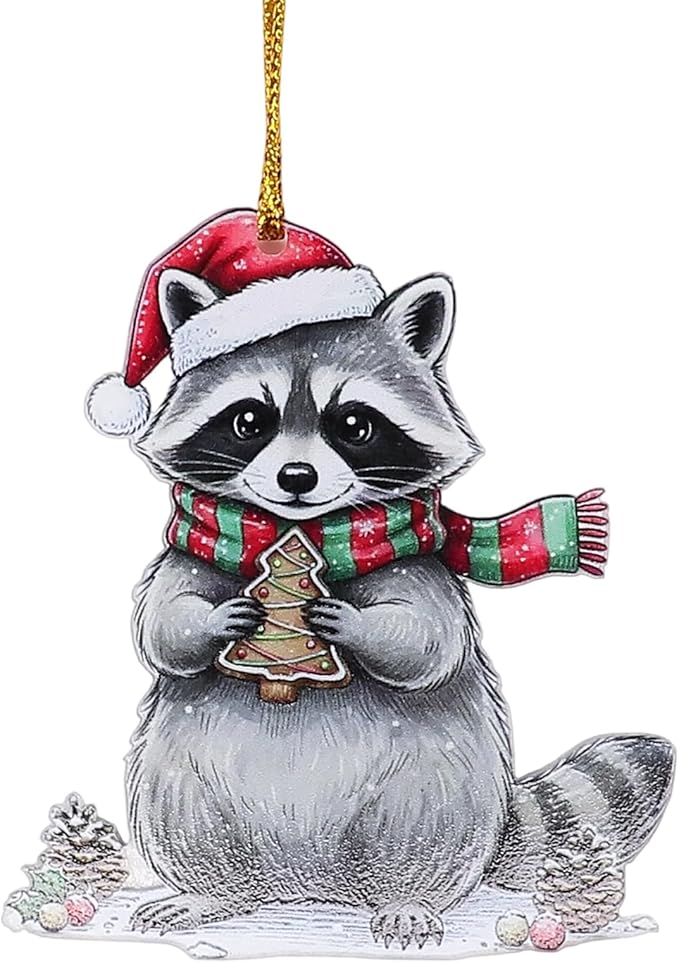 6 Pcs Acrylic Christmas Raccoon Ornaments for Christmas Tree Decor, Cute Raccoon Hanging Decorations for Family, Friends & Holiday Festivities