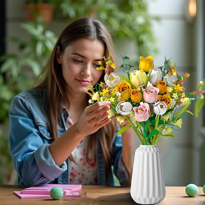 Rose Bouquet Building Set for Adult - Compatible with Lego Flowers Botanical Collection - Christmas, Mother's Day & Valentine's Gifts for Women & Girls Home Decor