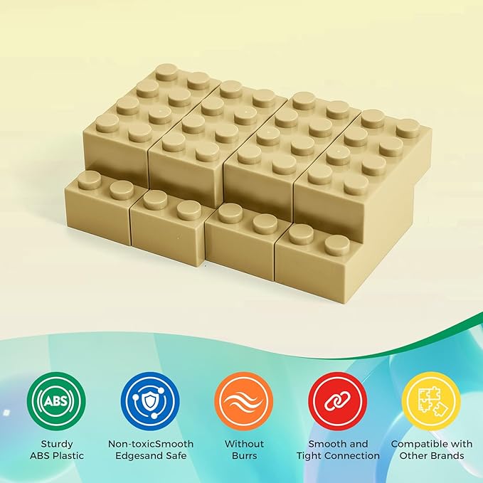 500 Piece Classic Building Bricks and 1 Gray Baseplate, 2x4 Bricks Bulk Creative Building Toys, Blocks Bulk for Kids Ages 6+, Sand