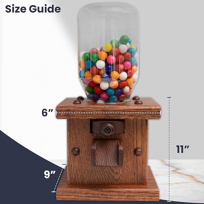 Peaceful Classics Wooden Candy Dispenser - Amish Handmade Containers & Storage For Gummy Or Peanut- Wood Storage Gumball Machine For Skittles Or M&Ms - Cereal Dispenser Countertop (Provincial)