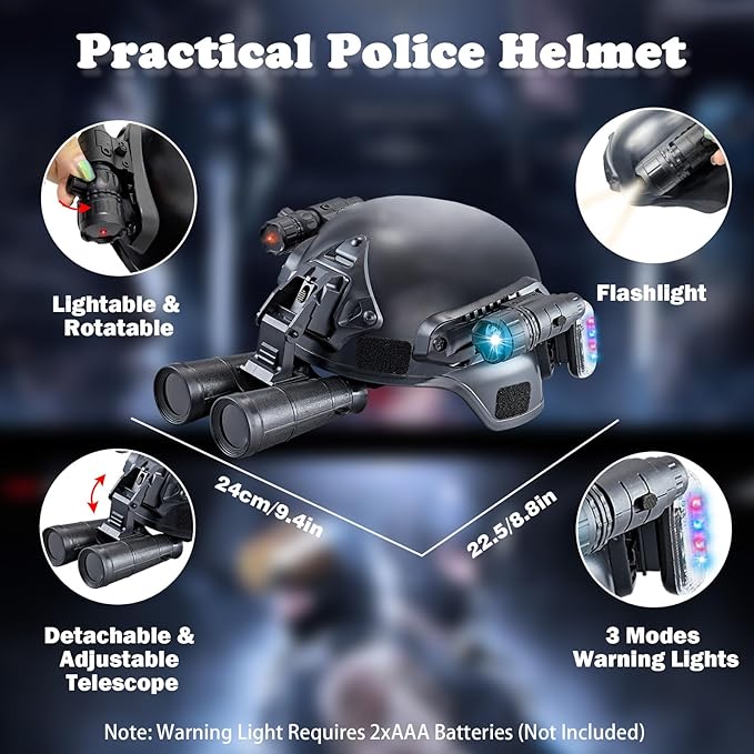 Police Costume for Kids, Tactical Helmet with Walkie Talkies,Swat Vest for Boys, Police Officer Uniform Role Play Toddler Dress Up Clothes with Toy Gun, Halloween Costumes for Kids 4 5 7 6 12 Year Old