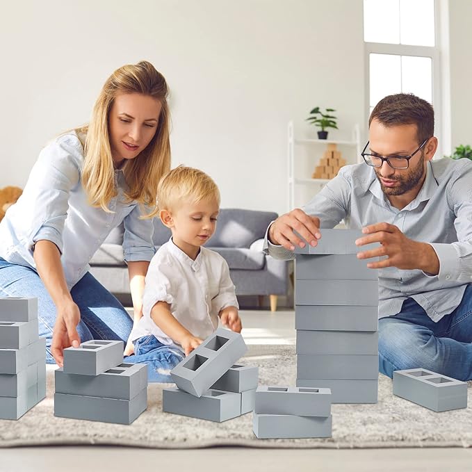 Zhanmai 50 Pack Foam Brick Building Blocks for Kids Thick Cinder Foam Blocks Large Rectangle Fake Bricks Construction Toy for Stacking and Building 8 x 4 x 2.4 Inch