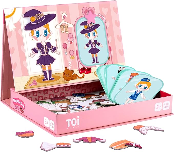 Toi Kids Magnet Toys Magnetic Jigsaw Puzzle Boxes with Game Board for Kids Ages 3-8, Preschool Tabletop Toy for Toddlers, Portable Travel Game, Girl