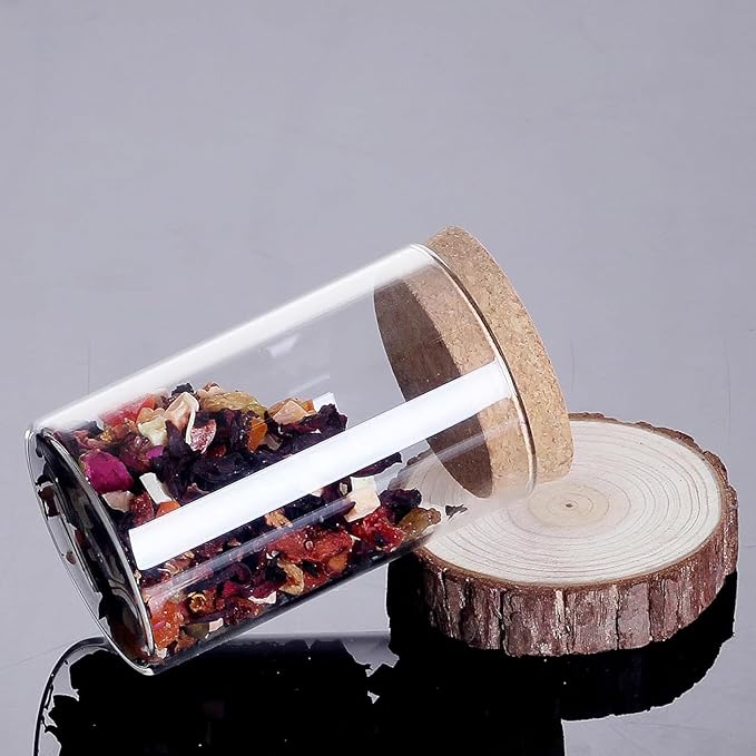 Airtight Glass Storage Containers with cork Lid, for Kitchen Pantry Organization and Storage jar,Ideal for Coffee Beans Snacks Flour Cereal Sugar Tea 24oz. (Circular 5.9 * 3.3in*2pcs)