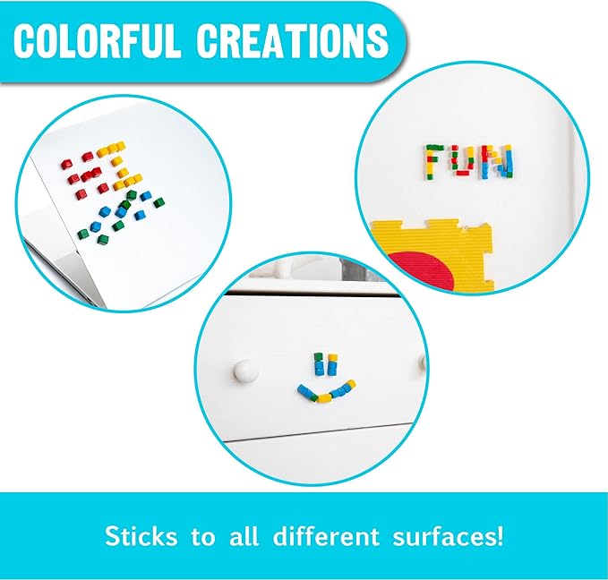 KOMARC GAMES StickiKubes, Mini Stacking Cubes That Stick to Anything, Non Toxic Kid Safe Sticky Blocks, Creative Construction Toy - 125 Cubes, 4 Colors, Tub