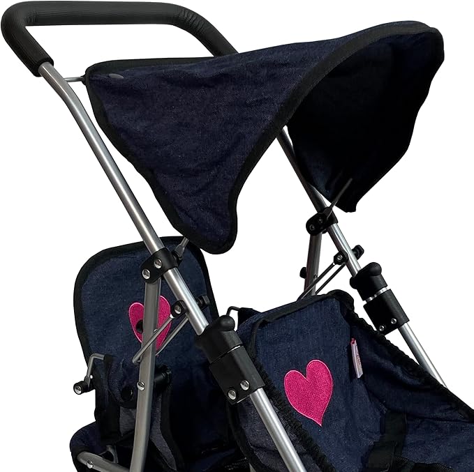 Double Baby Doll Stroller for Twin Dolls | Toy Doll Stroller for Toddlers, 4 Year Old, 5 Year Old Girls, 8 Year Old | 25” Tandem Play Toy Stroller for Baby Dolls, Denim Baby Stroller for Dolls