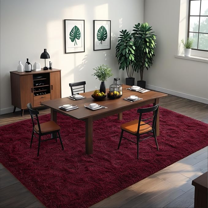 Nuttumico Extra Large Burgundy Fluffy Area Rugs for Living Room, 8x10 Feet Ultra Soft Indoor Modern Plush Fuzzy Rug, Thickened Carpet for Kids Playroom, High Pile, Non Slipping