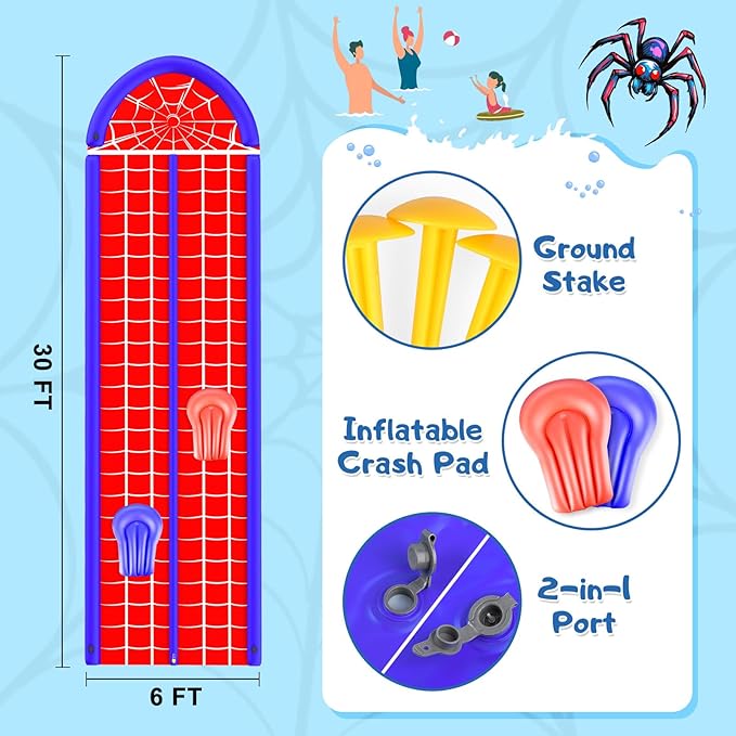 30Ft Slip Water Slide with 2 Bodyboards, Extra Long Heavy Duty Double Lane for Adults and Kids, Summer Outdoor Water Toys Outside Play Backyard Games with Sprinkler