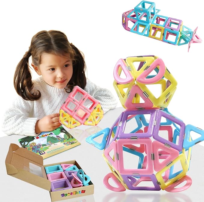 MAGBLOCK Magnetic Tiles Toys for 3 Year Old Girls, Magnet Blocks for Toddler Girl Toys, Magnetic Building Blocks for Kids Birthday Gift Present Set 52 Pieces