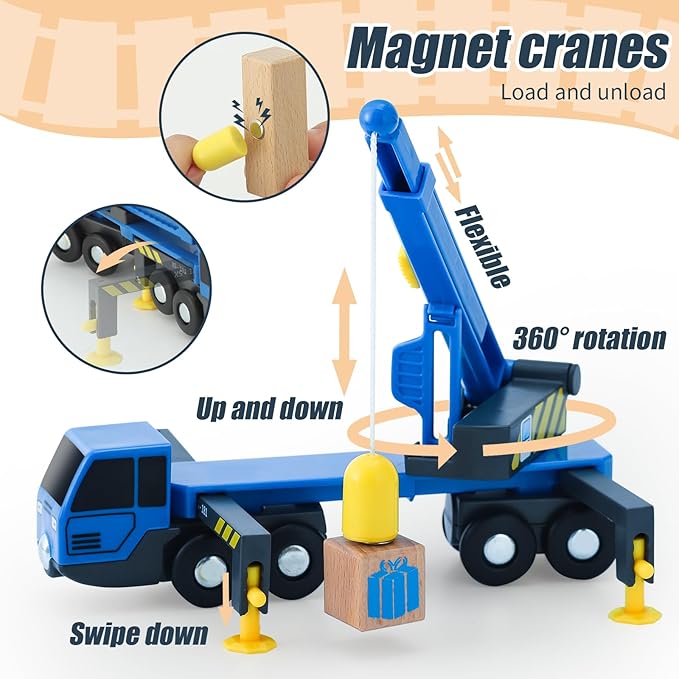 Electric Train Set Toys Wooden Magnetic Cars - Locomotive Auto Reverse/Park/Sound/Light, Gift for 3 4 5 6 Year Old Toddlers Kids Boys Truck Trains Toy, Compatible with Common Wooden Train Tracks