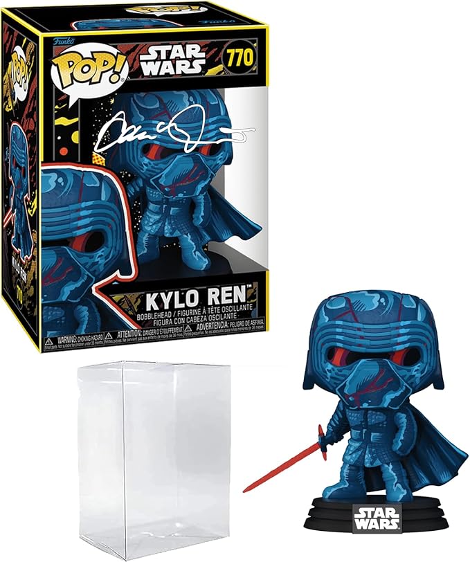 Adam Driver Kylo Ren Retro #770 Facsimile Signed Reprint Laser Autographed Funko POP! Movies Star Wars Figurine with Protector Case