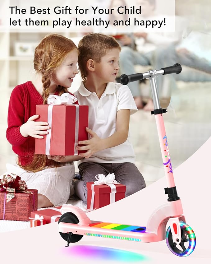 ANHAO Electric Scooter for Kids Ages 6-12 (Mainly 6-10), Kids Electric Scooter with Adjustable Height, Kick Scooter for Kids up to 110 Lbs, up to 6Mph