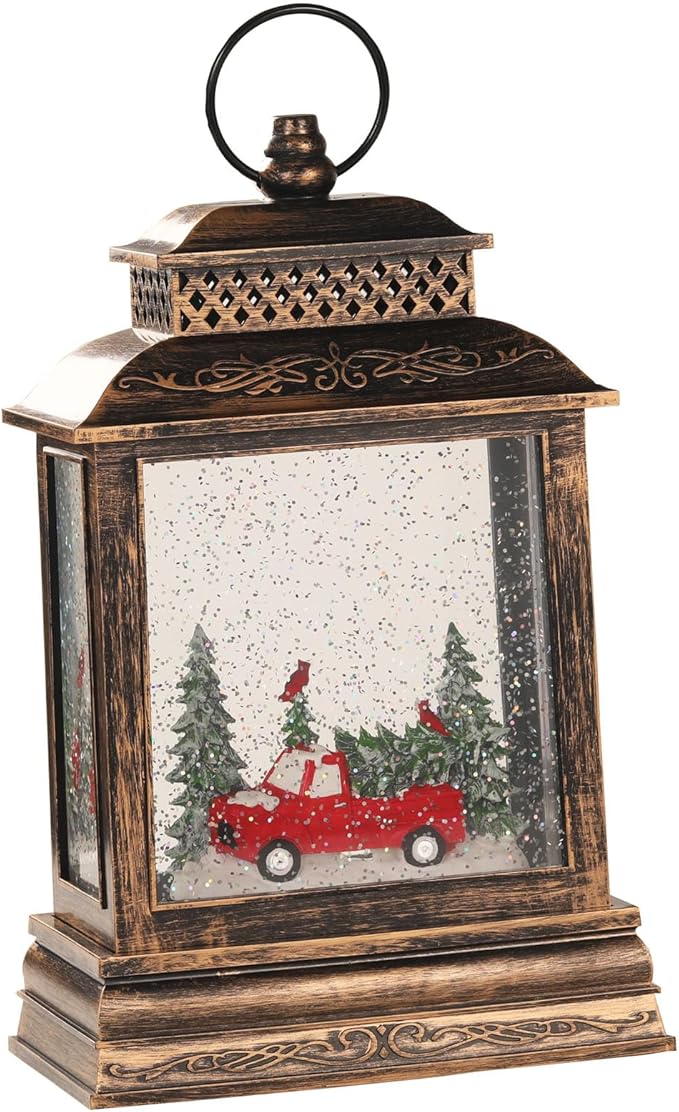 11.75" Christmas Snow Globe Lamp with Christmas Tree & Red Truck Inside,Musical Waterglobe Holiday Decor with 6h Timer,USB Power, Indoor Use for Festive Room Light, Best Gift for Christmas,New Year