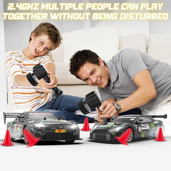 RC Drift Car 1:16, 2.4GHz 4WD 30+KM/H High Speed Remote Control Car with LED Lights Two Batteries and Drift Tires, Drifting RC Cars for Adults Boys Kids, Gray