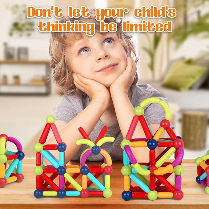 Magnetic Building Blocks Toy, Educational Magnetic Building Sticks, Toddler Toys, Magnet Toy Set, Montessori Toys for Boys Girls, Gift Set for Kid’s Early Educational Learning