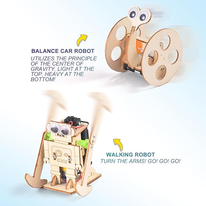 5-in-1 STEM Robot Kit for Kids Ages 5-7 8-10, Wood Building Art Crafts Kits for Boys 6-8 8-12, 3D Wooden Puzzles Robotics Models, Science Woodworking Projects Toys Gifts for Boy 6 7 8 10 12 Year OId