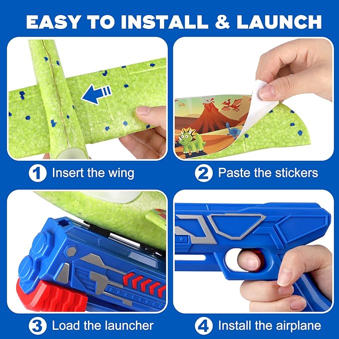 3 Pack Airplane Launcher Toys, 12.6" Foam 2 Flight Mode Led Plane Catapult Boy Toys, Easter Gifts for Kids, Outdoor Flying Toys for Kids Gifts for 4 5 6 7 8 9 10 12 Year Old Boys Girls
