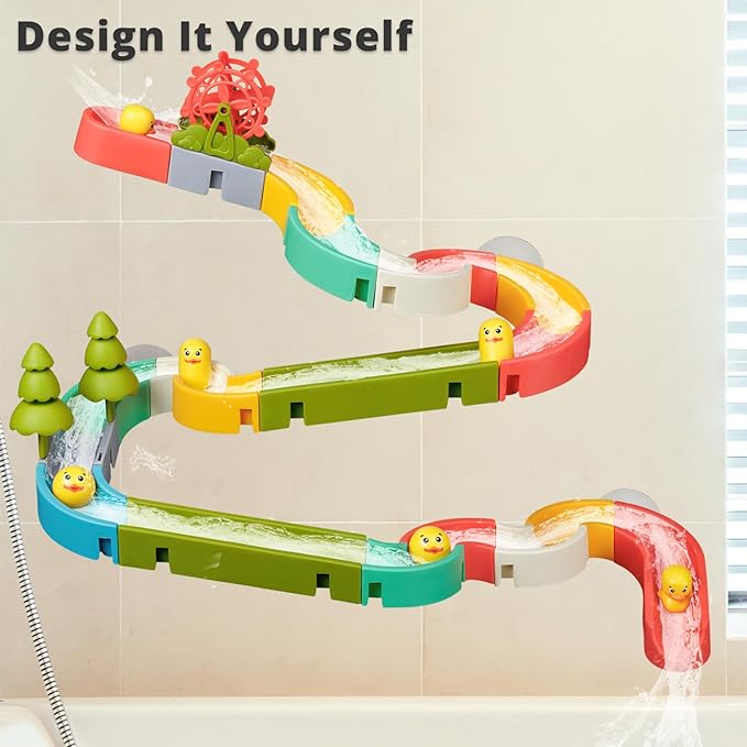 38 PCS Duck Slide Toys, Bath Toys for Kids Ages 4-8, DIY Building Kit for Ages 5-7, Bathtub Time Birthday Gifts for Toddler 3 + Year Old