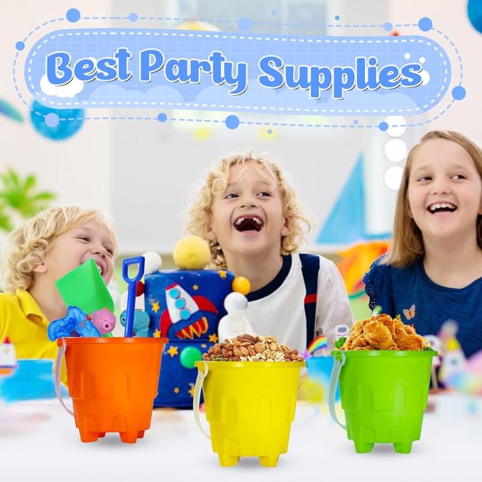 5.63 Inch Sand Castles Beach Buckets and Shovel Set,Sand Bucket Water Bucket for Beach Fun Great Summer Party Accessory(12 Shovels and 12 Pail Buckets)
