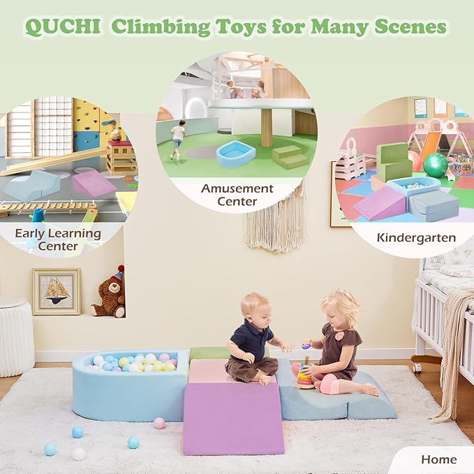 5-Piece Climbing Toys for Toddlers, Toddler Climbing Toys Indoor with Foam Ball Pit (Balls not Included), Soft Foam Climbing Blocks Set Indoor Play Gym for Crawling and Sliding