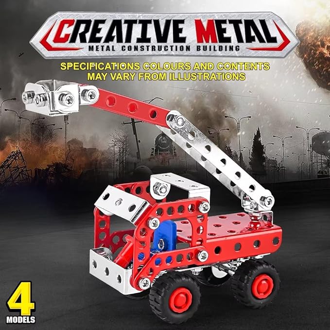 Stem Building Toys for Boys Age 8-12,Erector Sets Fire Trucks Series Model Kit,Assembly Toys for Kids,Metal Building Toys for Model 4 in 1 Fire Fighting Cars(121PCS)