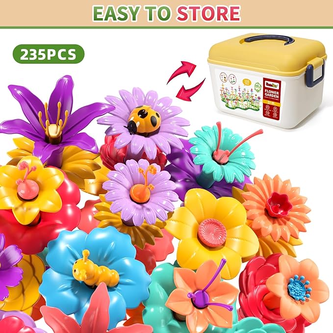 Flower Garden Building Toys for Girls, Educational Activity Preschool Birthday Gifts for 3 4 5 Year Old Girls, Toddler Building Stem Toys for Kids Toddlers Ages 3-5