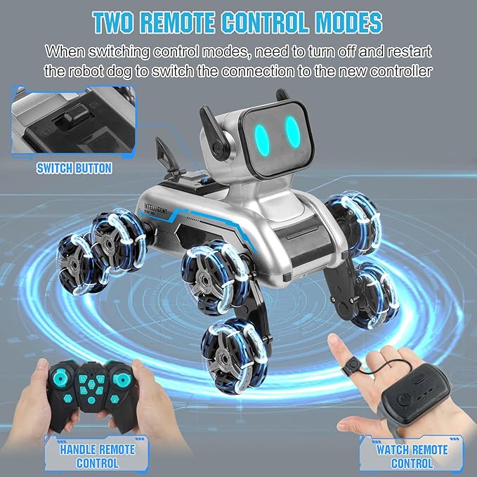 Robot Dog, 2.4Ghz Remote Control Dog Stunt RC Cars with Music & Light, 2 Models RC Robot Toys with 2 Rechargeable Batteries, Birthday Gifts for Kids 6 7 8 9 10 11 12 Years Old