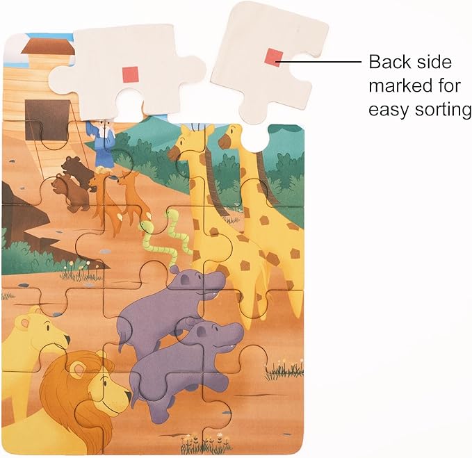 4-in-1 Wooden Jigsaw Puzzles in Box (15 pcs Each) | Religious Gifts for Kids | Christian Gifts for Kids | Noah's Ark | Toddler Puzzles (Old Testament)