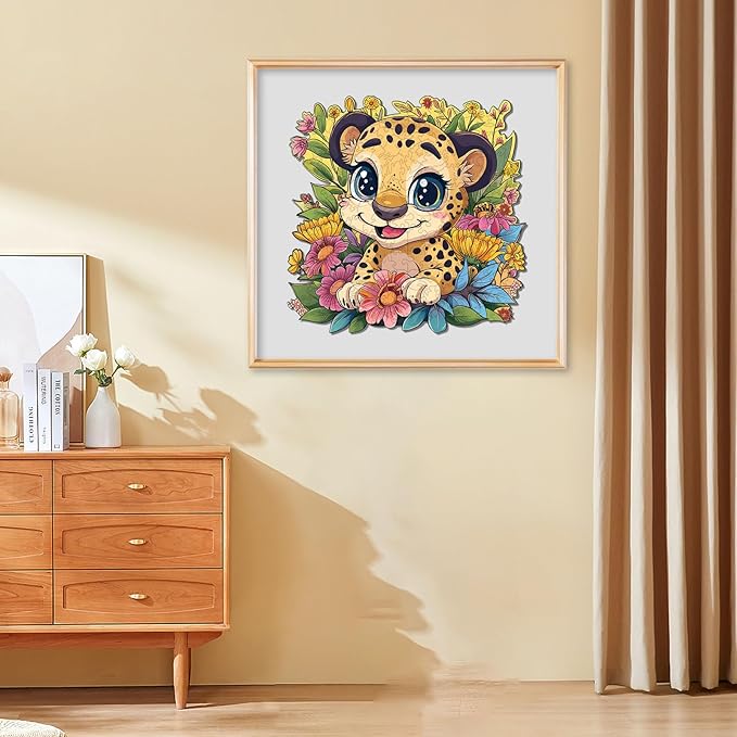Wooden Jigsaw Puzzles-Litter Tiger,200pcs,Medium 16.8x16.8in,Wooden Puzzles for Adults,Unique Shape Animal Adult Puzzles,Irregular Wood Puzzles Best Gift for Adults and Kids Family Game