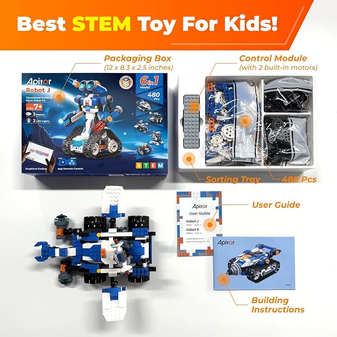 Robot J Smart Robot Building Kit with Storage Box, Programmable App RC Robot/Tank with Coding Game, Christmas Gifts for 7 8 9 10 11 12 Years Old Kids