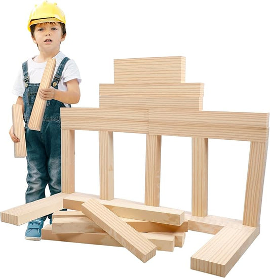 Leyndo 48 Pcs Foam Wooden Color Beams Building Blocks Set Unit Fake Wood Blocks Soft Giant Building Stacking Foam Construction for Boys Girl Toddler Construction Play