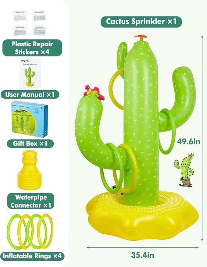 Inflatable Giant Cactus Inflatable Sprinkler - Sprinkler for Kids, Backyard Garden Sprinkler Water Toys for Boys Girls,Summer Party Fun,Water Sprinklers Inflatable Toys