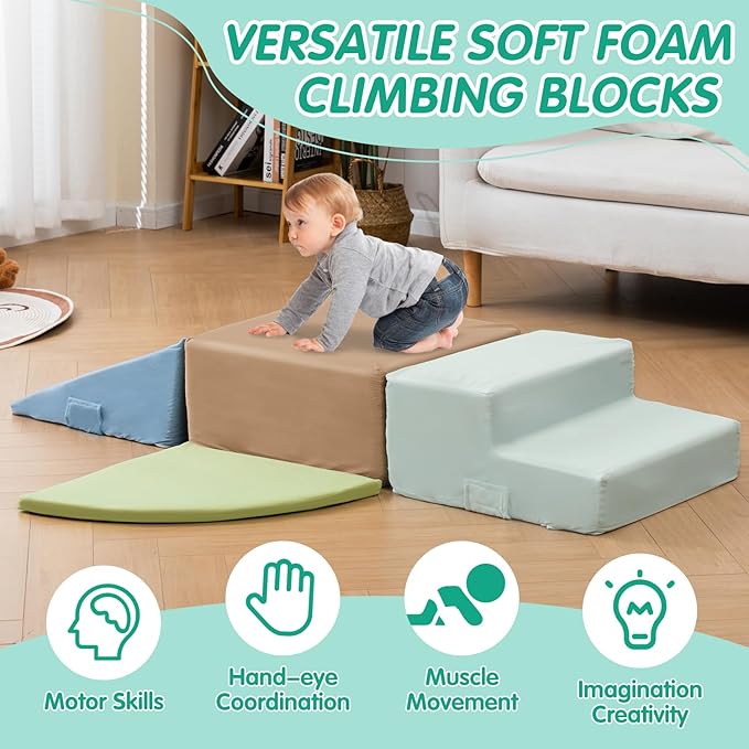 Large 4 Pcs Toddler Climbing Toys Indoor, Foam Climbing Blocks with Velcro - Ideal Gift