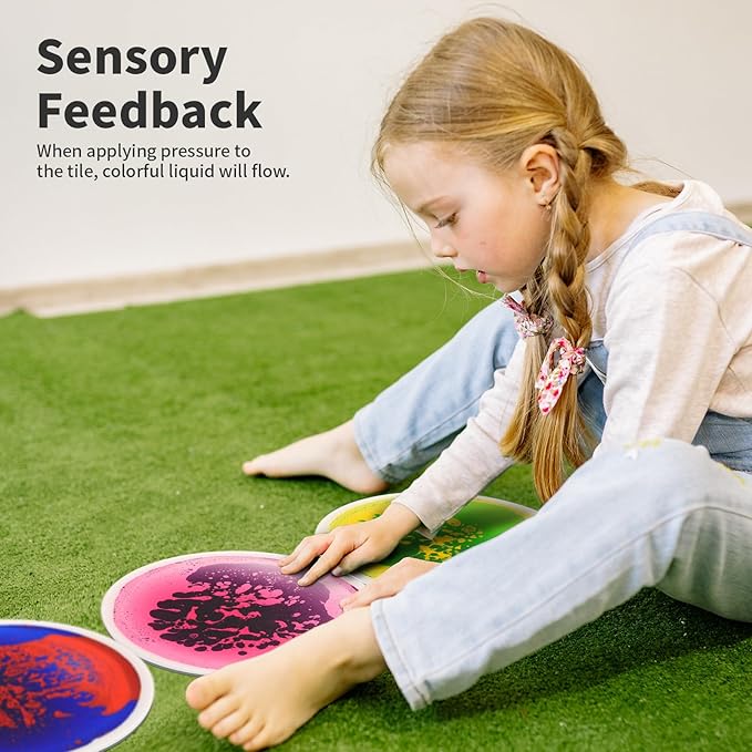 Art3d 9PCS Round Sensory Floor Tiles for Kids, Toddlers and Children, Colorful Liquid Sensory Activity Mat for Active Play and Decorative