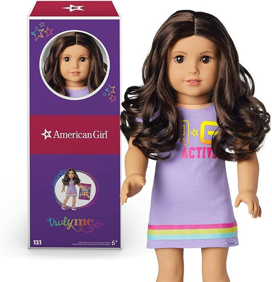 American Girl Truly Me 18-inch Doll #121 with Brown Eyes, Dark-Brown Hair, Lt-to-Med Skin, T-shirt Dress, For Ages 6+
